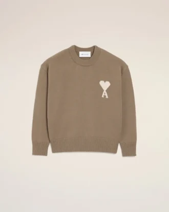 Beige Ami de Coeur Sweater i ull och bomull med rund hals