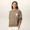 Beige Ami de Coeur Sweater i ull och bomull med rund hals Beige Ami de Coeur Sweater i ull och bomull med rund hals