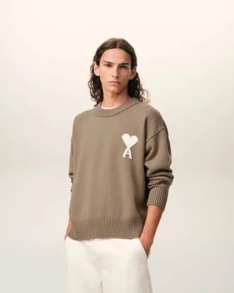 Beige Ami de Coeur Sweater i ull och bomull med rund hals