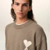 Beige Ami de Coeur Sweater i ull och bomull med rund hals Beige Ami de Coeur Sweater i ull och bomull med rund hals