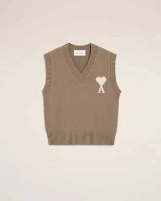 Beige Ami de Coeur Sweater i ull och bomull utan ärmar