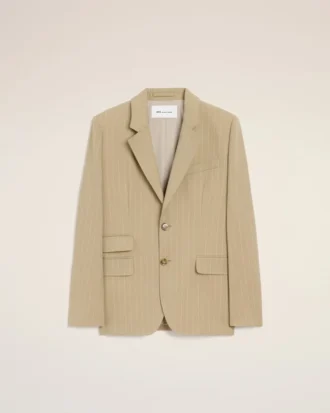 Beige jacka i ny ull med enkelknäppning och boxig passform