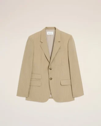 Beige jacka i ny ull med enkelknäppning och rak passform