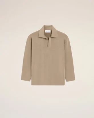 Beige långärmad pikétröja i ull