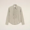Beige långärmad skjorta i bomull med volanger Beige långärmad skjorta i bomull med volanger
