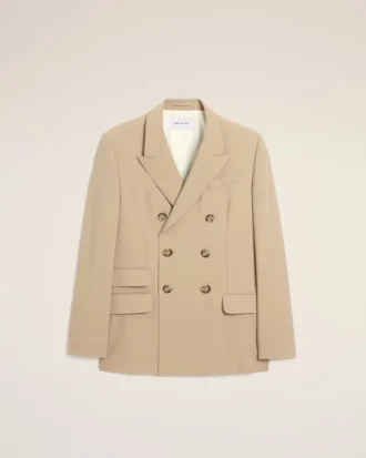 Beige ny ulljacka med dubbla knappar och rak passform