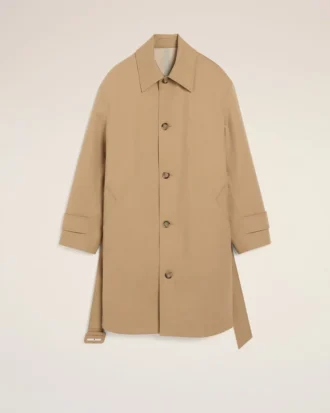 Beige vattenavvisande bomullstwill-mac med bälte