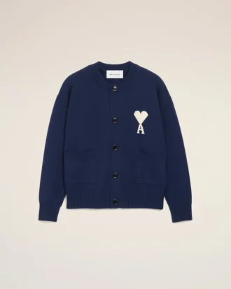 Blå Ami de Coeur Cardigan i ull med rund hals