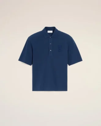 Blå Ami de Coeur Polo-tröja med stickad patch
