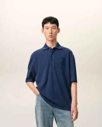 Blå Ami de Coeur Polo-tröja med stickad patch