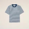 Blå bomulls-T-shirt med boxig passform, marinière-stil och Ami de Coeur-tryck Blå bomulls-T-shirt med boxig passform, marinière-stil och Ami de Coeur-tryck
