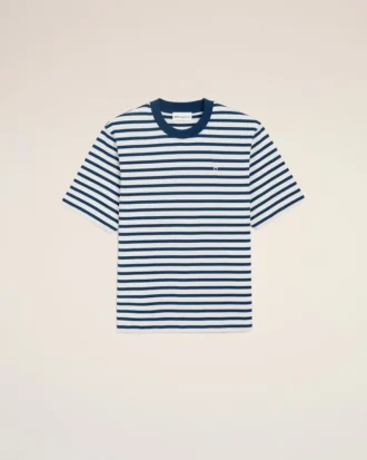 Blå bomulls-T-shirt med boxig passform, marinière-stil och Ami de Coeur-tryck