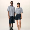 Blå bomulls-T-shirt med boxig passform, marinière-stil och Ami de Coeur-tryck Blå bomulls-T-shirt med boxig passform, marinière-stil och Ami de Coeur-tryck