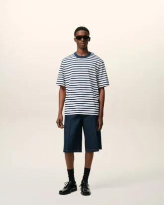 Blå bomulls-T-shirt med boxig passform, marinière-stil och Ami de Coeur-tryck