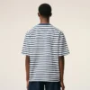 Blå bomulls-T-shirt med boxig passform, marinière-stil och Ami de Coeur-tryck Blå bomulls-T-shirt med boxig passform, marinière-stil och Ami de Coeur-tryck