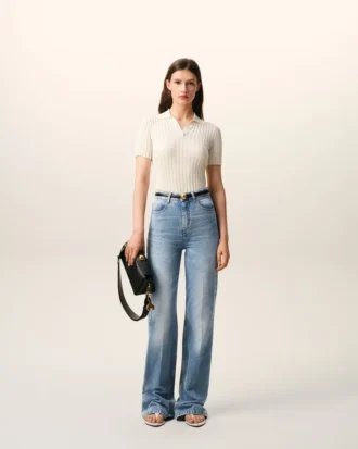 Blå bomullsjeans med utsvängda ben