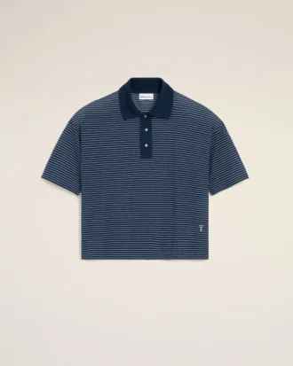 Blå bomullsrandig Ami de Coeur Polo