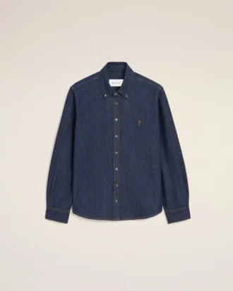 Blå denimskjorta i bomull med Ami de Coeur-motiv
