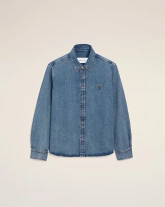 Blå denimskjorta i bomull med Ami de Coeur-motiv