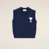 Blå ärmlös Ami de Coeur Sweater i ull och bomull Blå ärmlös Ami de Coeur Sweater i ull och bomull