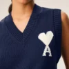 Blå ärmlös Ami de Coeur Sweater i ull och bomull Blå ärmlös Ami de Coeur Sweater i ull och bomull