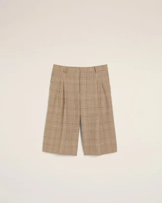 Bruna shorts i ull med Prince of Wales-rutmönster