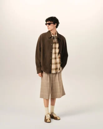 Bruna shorts i ull med Prince of Wales-rutmönster