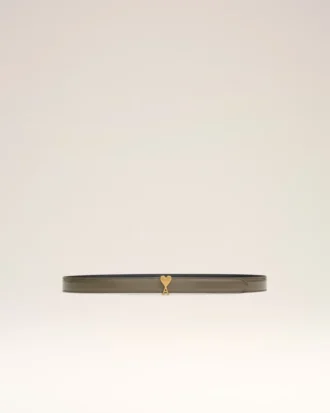 Brunt glansigt läder Ami de Coeur-spänne 25 mm bälte