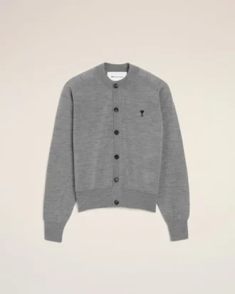 Grå Ami de Coeur Cardigan i ull med rund hals