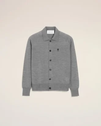 Grå Ami de Coeur Cardigan i ull med skjortkrage