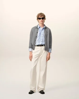 Grå Ami de Coeur Cardigan i ull med skjortkrage