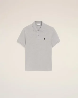 Grå bomullspikétröja med kontrasterande Ami de Coeur Polo-logotyp