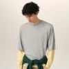 Grå bomullströja med dubbla ärmar och Ami de Coeur T-Shirt Grå bomullströja med dubbla ärmar och Ami de Coeur T-Shirt