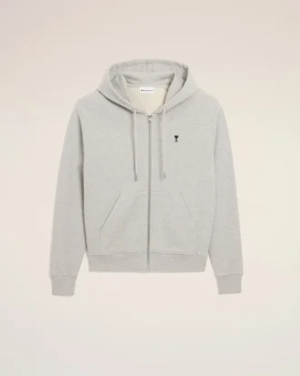 Grå bomullströja med kontrastdetaljer och Ami de Coeur Hoodie