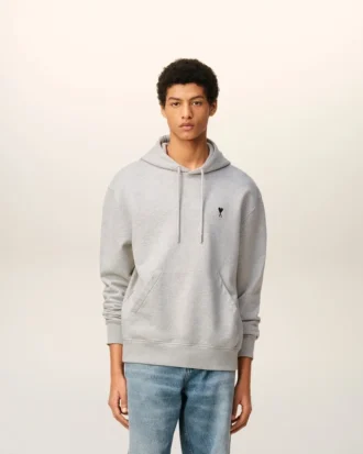 Grå bomullströja med kontrastdetaljer och Ami de Coeur Hoodie