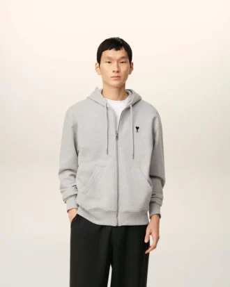 Grå bomullströja med kontrastdetaljer och Ami de Coeur Hoodie
