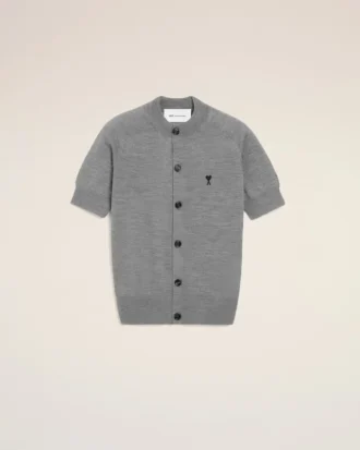 Grå kortärmad Ami de Coeur Cardigan i ull