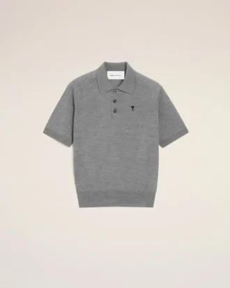 Grå kortärmad Ami de Coeur Polo i ull