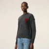 Grå tröja i ull med rund hals och kontrasterande Ami de Coeur Grå tröja i ull med rund hals och kontrasterande Ami de Coeur
