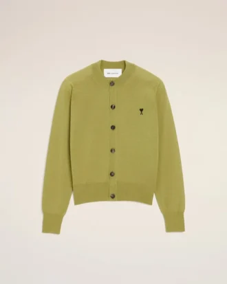 Grön Ami de Coeur Cardigan i ull med rund hals