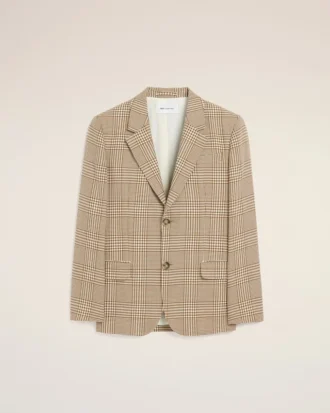 Rak jacka i brun ull med Prince of Wales-mönster