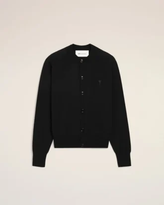 Svart Ami de Coeur Cardigan i ull med rund hals