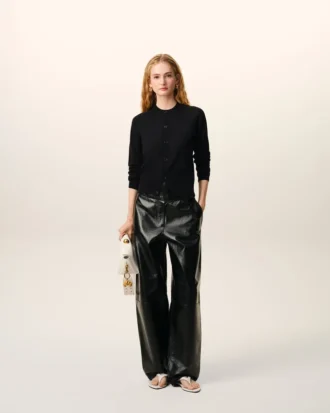 Svart Ami de Coeur Cardigan i ull med rund hals