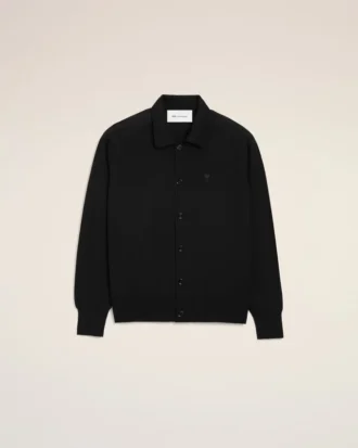 Svart Ami de Coeur Cardigan i ull med skjortkrage