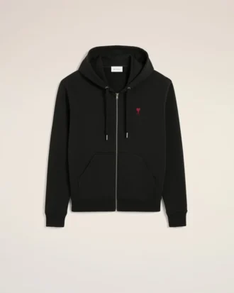 Svart bomull Red Ami de Coeur Hoodie med dragkedja
