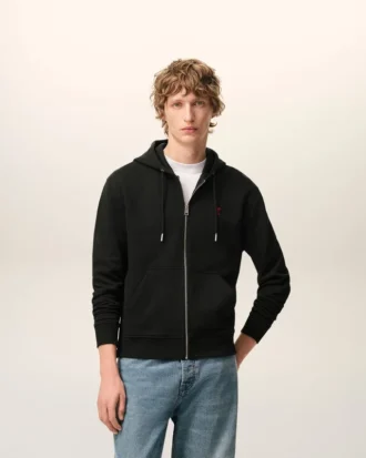 Svart bomull Red Ami de Coeur Hoodie med dragkedja