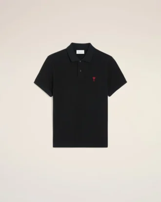 Svart bomullspikétröja med rött Red Ami de Coeur-broderi