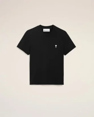 Svart bomullst-shirt med kort ärm och Ami de Coeur-broderi