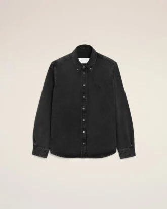 Svart denimskjorta i bomull med Ami de Coeur-broderi Svart denimskjorta i bomull med Ami de Coeur-broderi