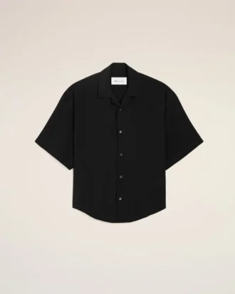 Svart kortärmad broderad Ami Paris-skjorta i boxig modell